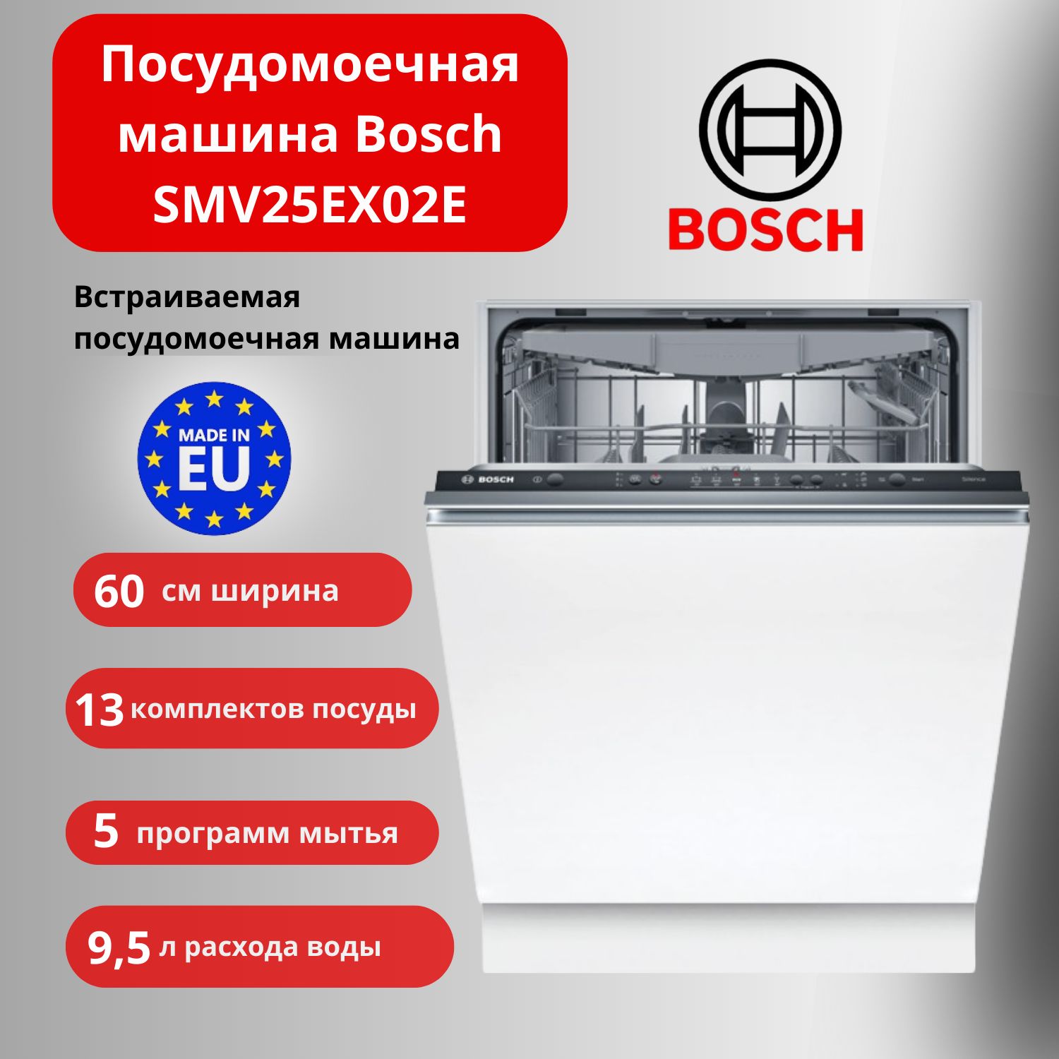 BoschВстраиваемаяпосудомоечнаямашинаSMV25EX02Eпосудомоечнаямашина,черный