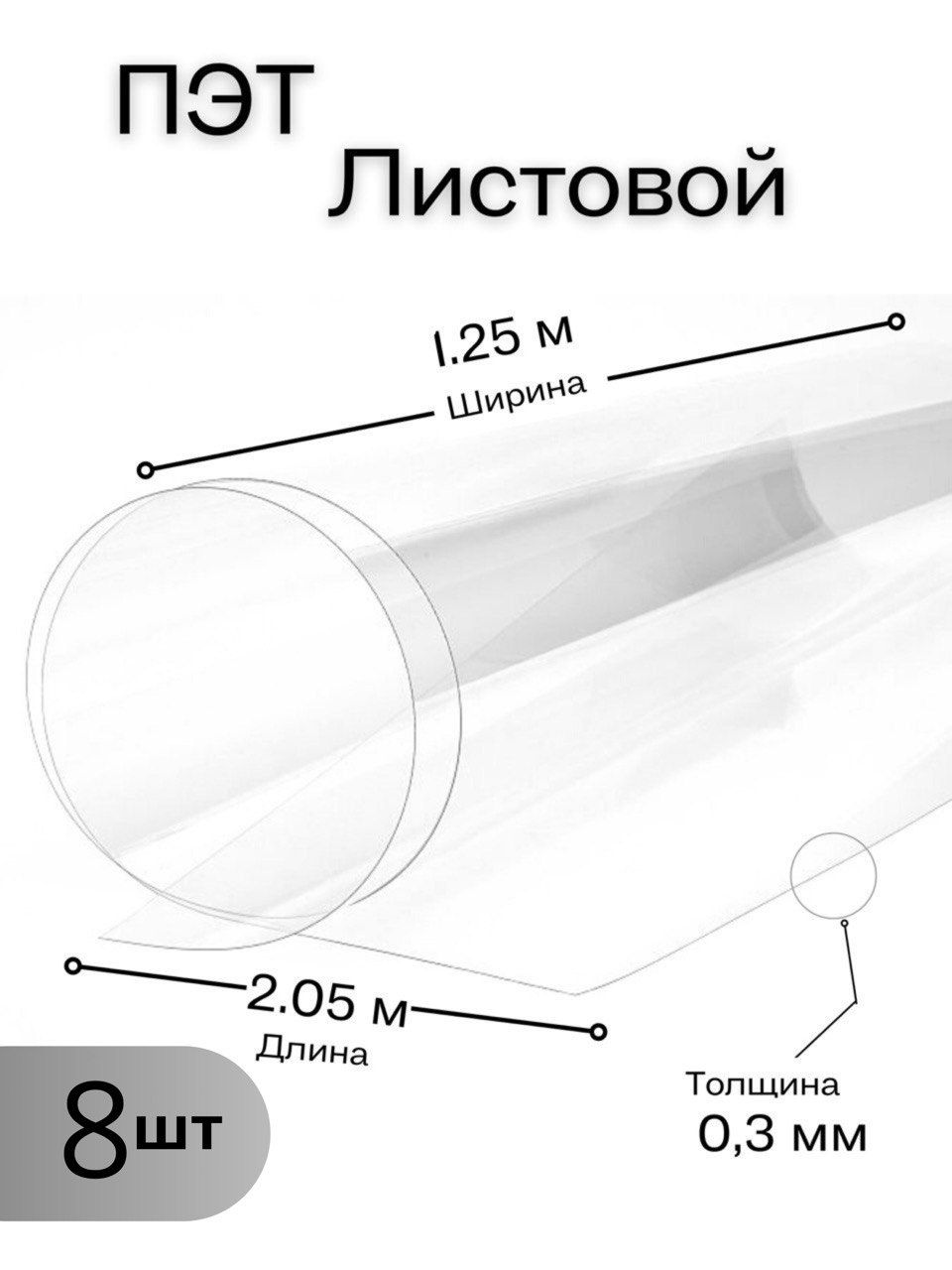 Пластиклистовойпрозрачный,ПЭТлист(1,25*2,05метра)толщина0,3мм(8шт)