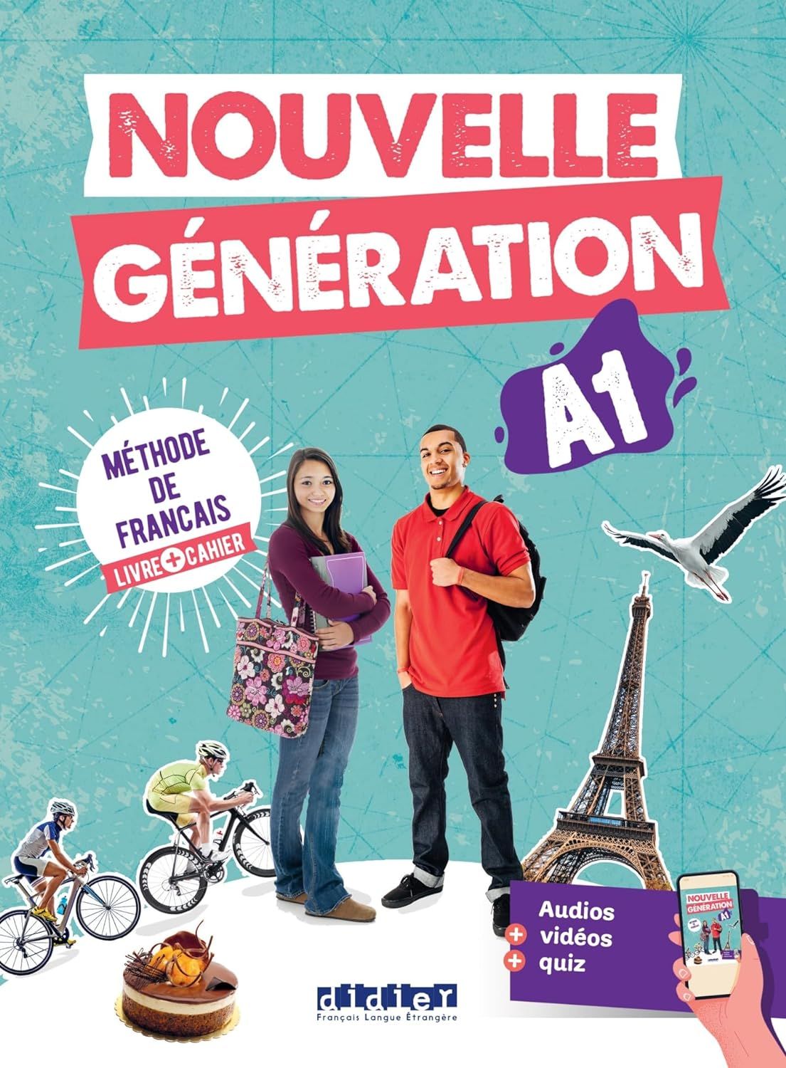 Nouvelle Generation A1 Livre + Cahier + didierfle.app, комплект из учебника  и рабочей тетради по французскому языку для студентов и взрослых