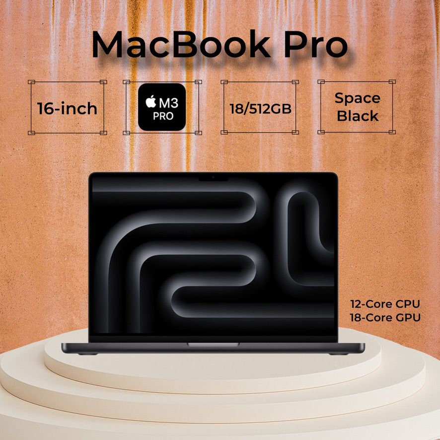 AppleMacBookPro16M3Pro18/512SpaceBlack12/18Ноутбук16.2",AppleM3Pro(12CPU,18GPU),RAM18ГБ,SSD,macOS,(ModelA2991),черный,Английскаяраскладка