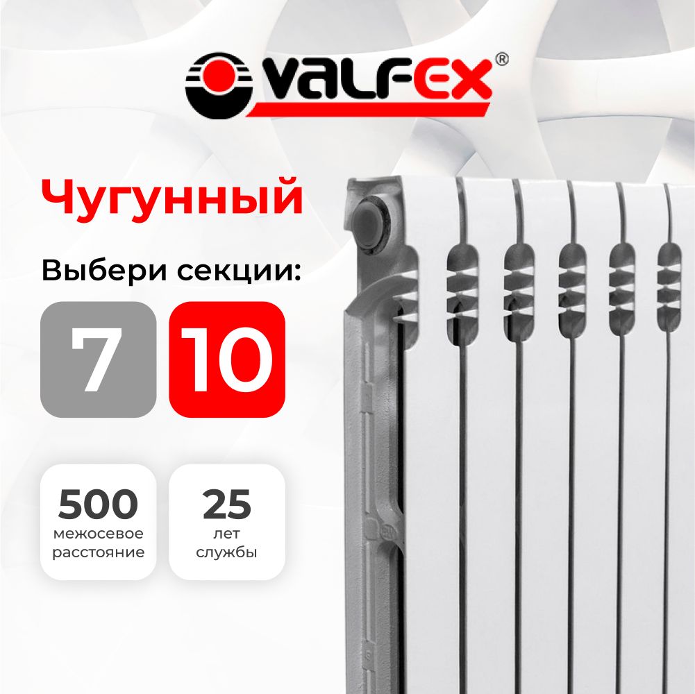 Радиаторчугунный10секцийVALFEX500мм1060ВтVALFEX.Уцененныйтовар