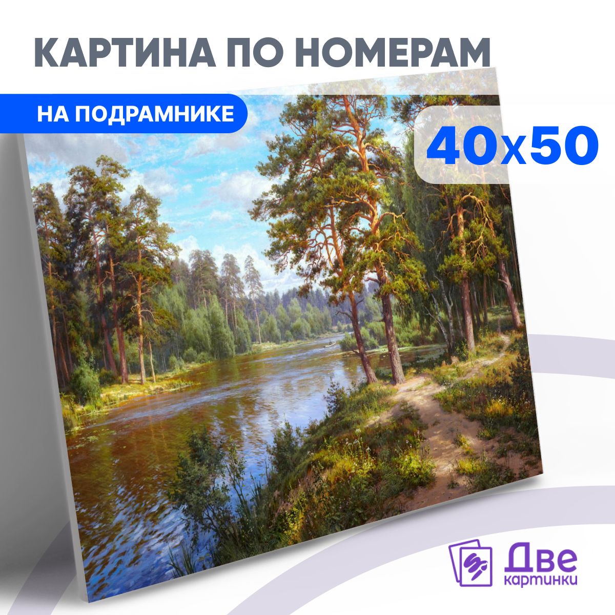 Картинапономерамнахолсте40x5040х50сподрамником"Красивыйпейзажвсосновомлесу.Басов"