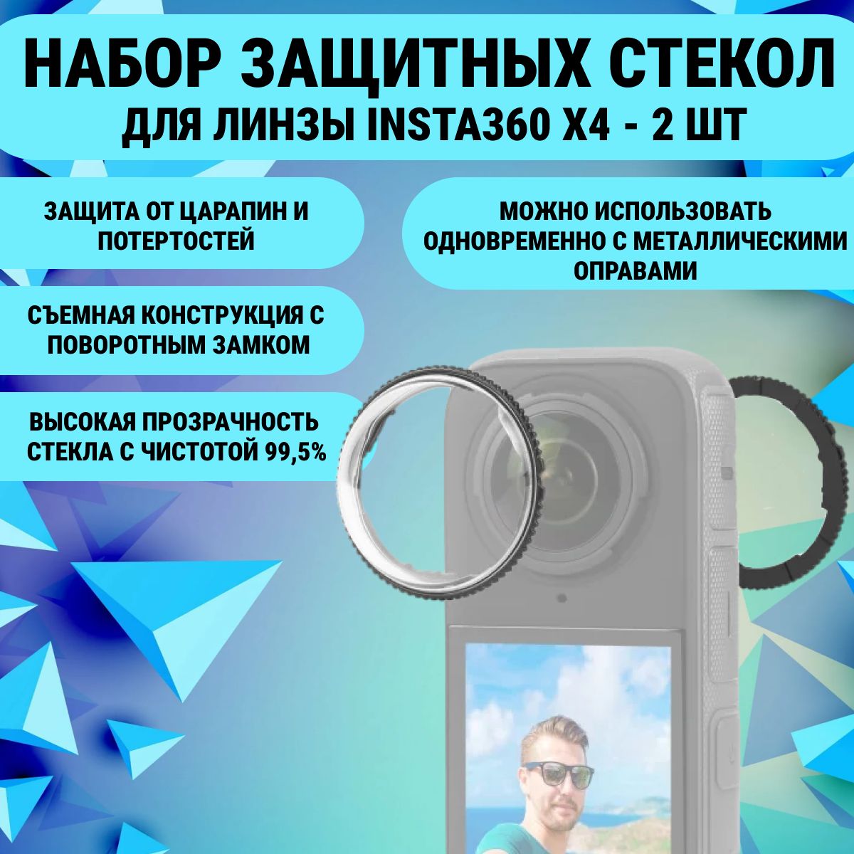 Набор защитный стекол для линзы Insta360 X4 - 2 шт.