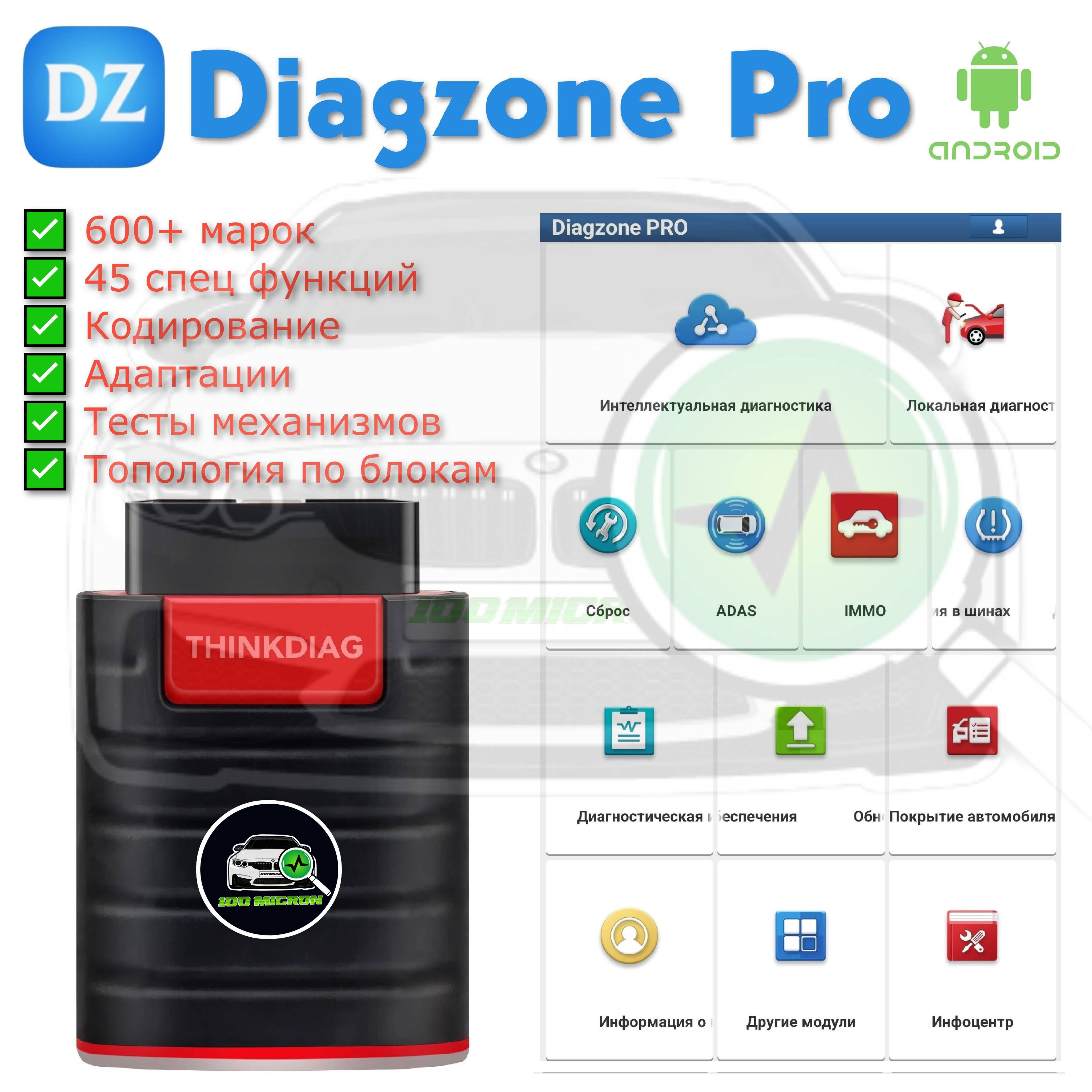 Автосканерx431THINKDIAGDIAGZONEPRO(Диагзона),600+марок,45специальныхфункций,кодирование,адаптации,тестымеханизмов