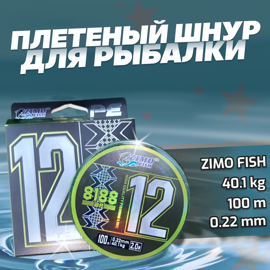 Плетеный шнур 0.22мм для спиннинга 12X PE #2.0 40.1кг 100м шнур для рыбалки