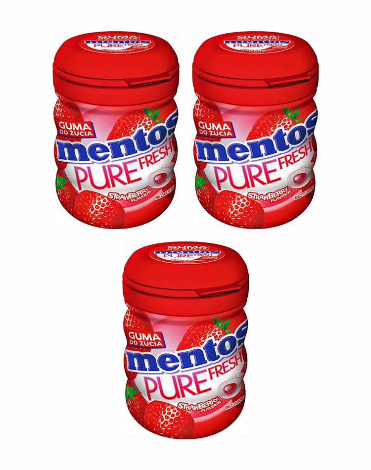 Жевательная резинка Mentos Pure Fresh Strawberry со вкусом клубники, 3 уп по 60 гр