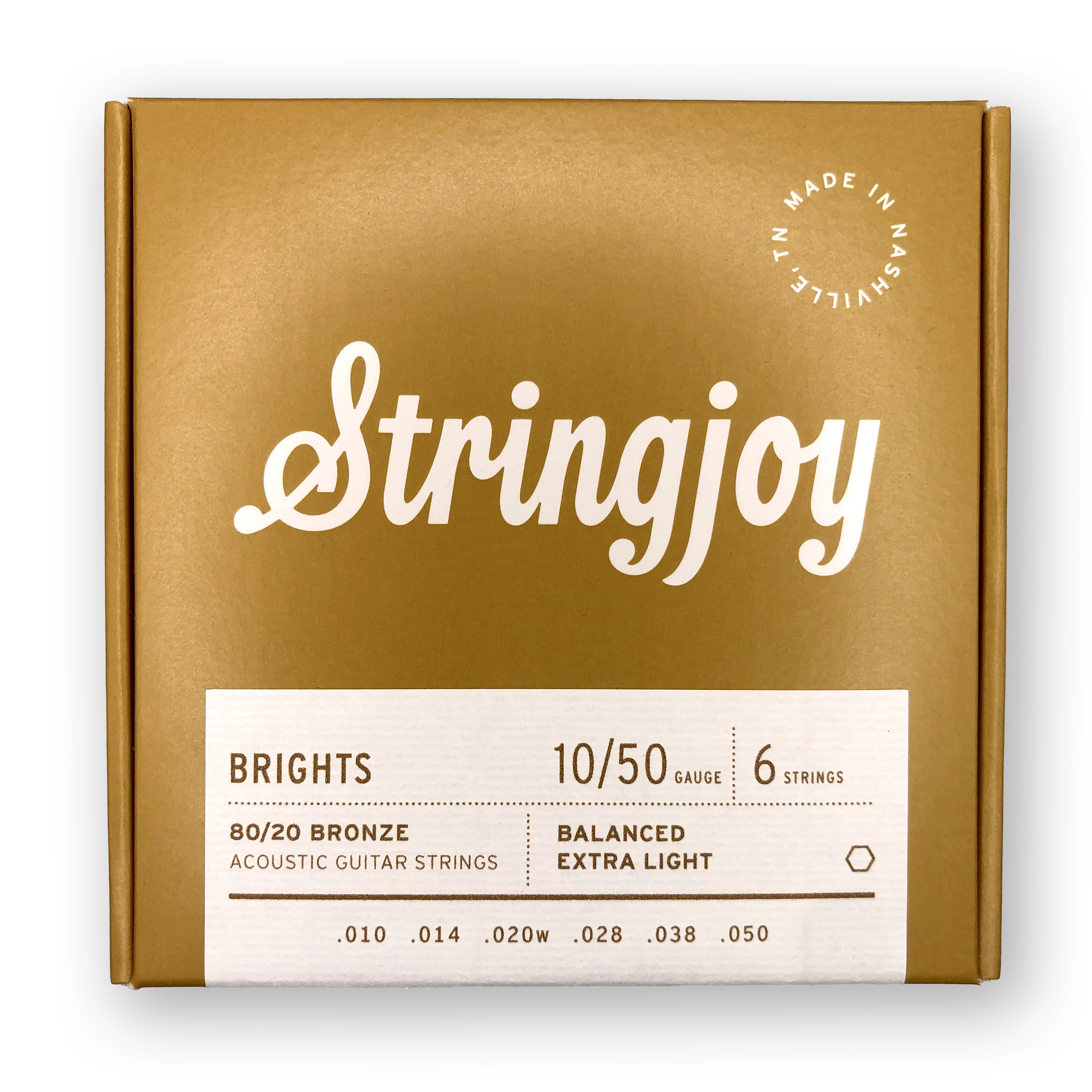 Cтруны для акустической гитары Stringjoy Brights Extra Light Gauge 80/20 Bronze Acoustic Guitar Strings, 10-50