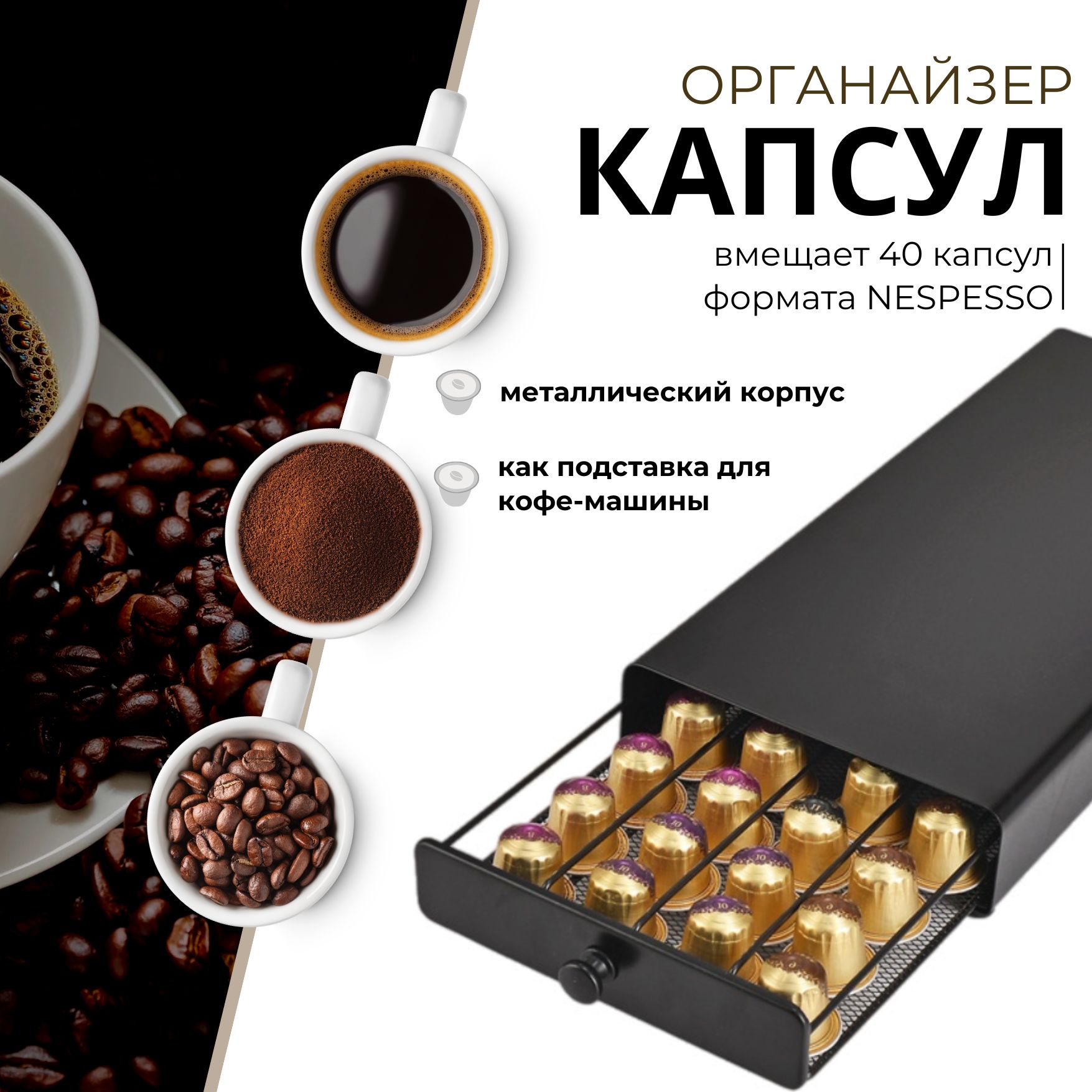 ПодставкадлякофейныхкапсуликофемашиныNespressoчернаяметаллическая