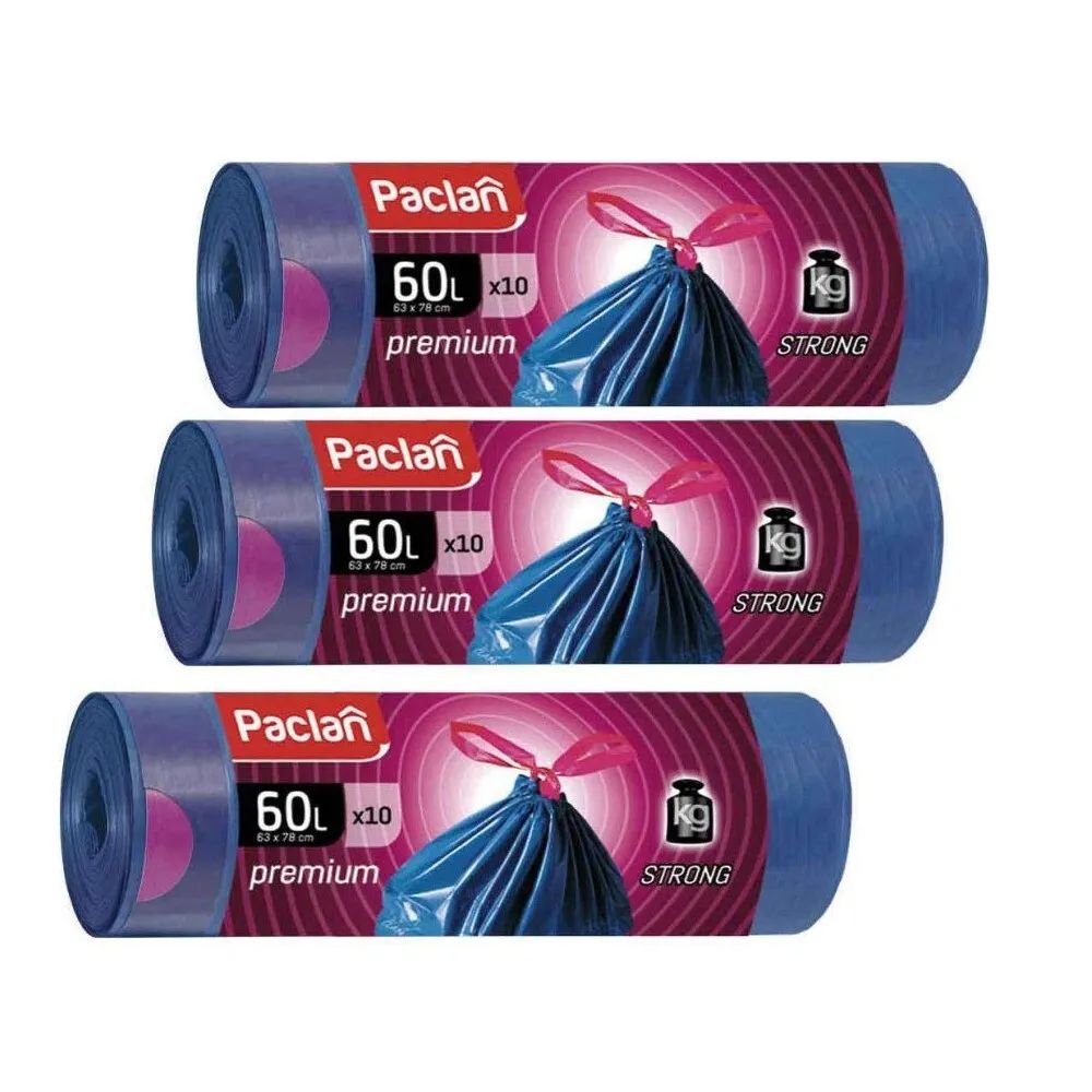 Paclan Premium Пакеты для мусора 60 л, 30 шт. (3 упаковки) двухслойные