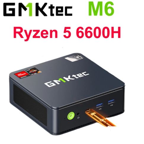 GMKtecМини-ПКМиниигровойкомпьютер2024Новый,ДвойнойслотдляSSDDDR5,WIFI6/BT5.2,HDMI+DC+Displayport+RJ45+3,5мм(AMDRyzen56600H,RAMОтсутствует,AMDRadeon660M,Windows11Pro),черный