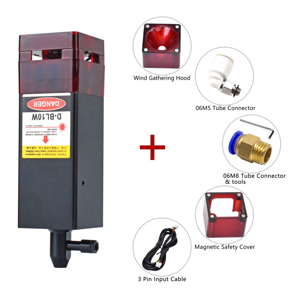 Лазерныймодуль10Вт,своздушнойнасадкой,подходитдлягравировальногостанкасЧПУ,3D-принтера,деревообрабатывающихинструментовDIY,HUAHENGCHID-BL10W