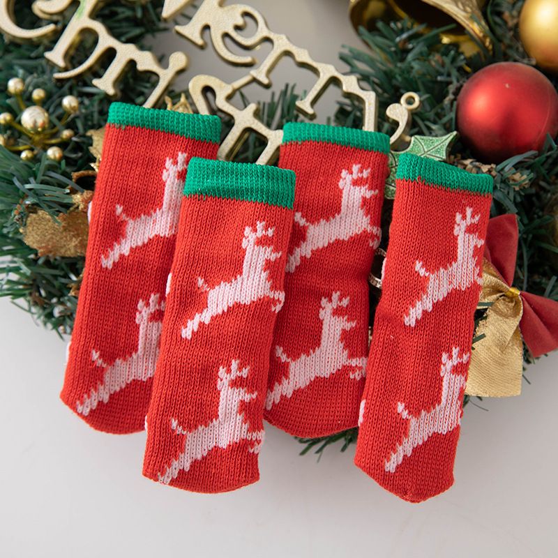 Вязаный защитный чехол для ножек стола и стула с рождественским украшением,16,красный