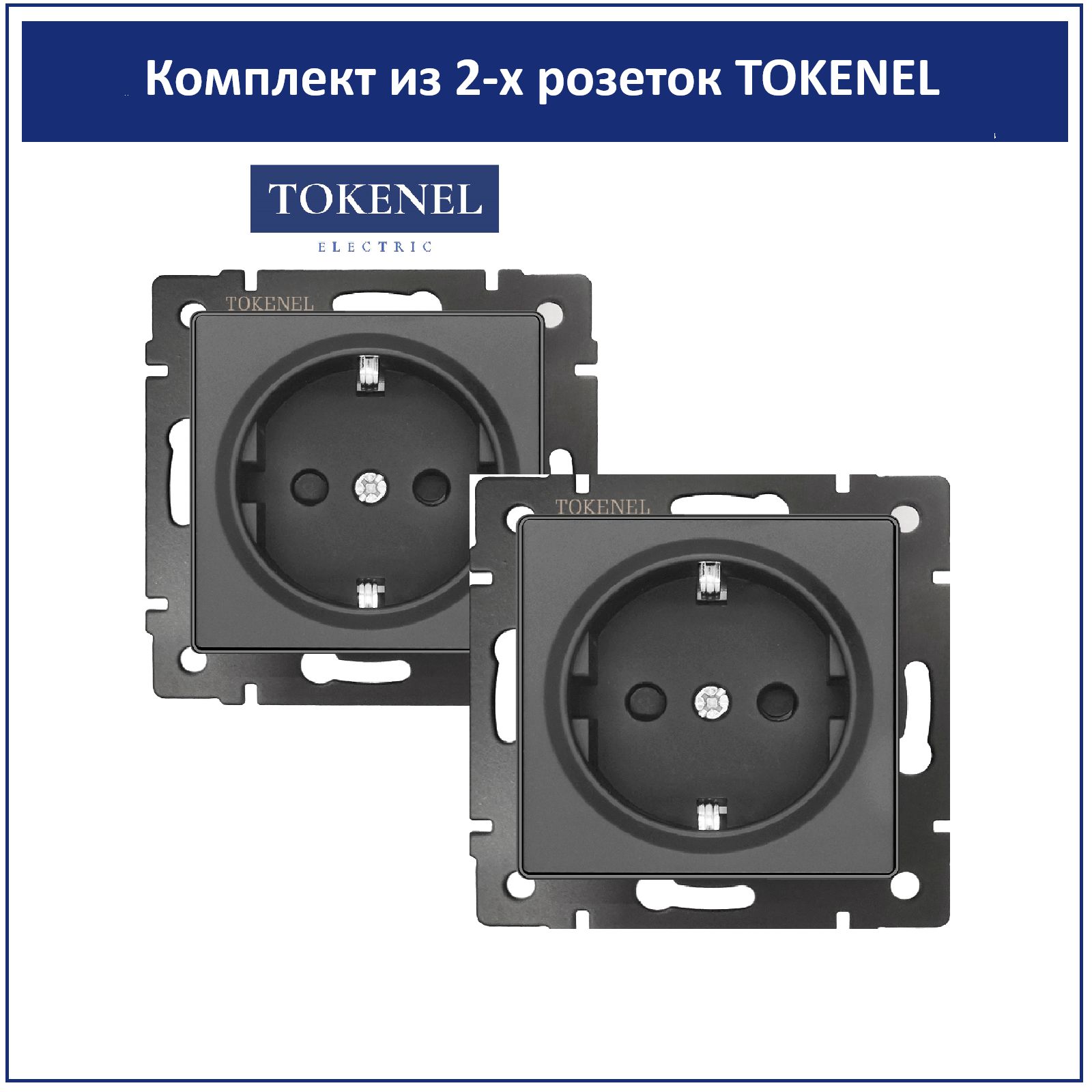 Розетка встраиваемая TOKENEL электрическая,2 шт, с заземлением и защитными шторками, 16А, серая