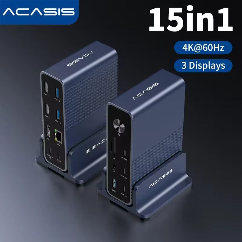 Док-станция Acasis 15 портов Type-C Hub 10 Гбит/с Type-C to HDMI 4K@60HZ PD100W For Macbook Pro Triple Display Expansion Dock