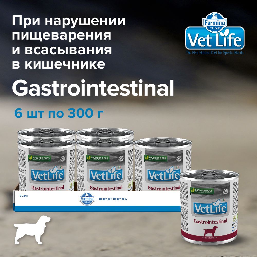 Диетический влажный корм Farmina Vet Life Dog Gastrointestinal с курицей для собак при заболеваниях ЖКТ, 6 консерв по 300 гр