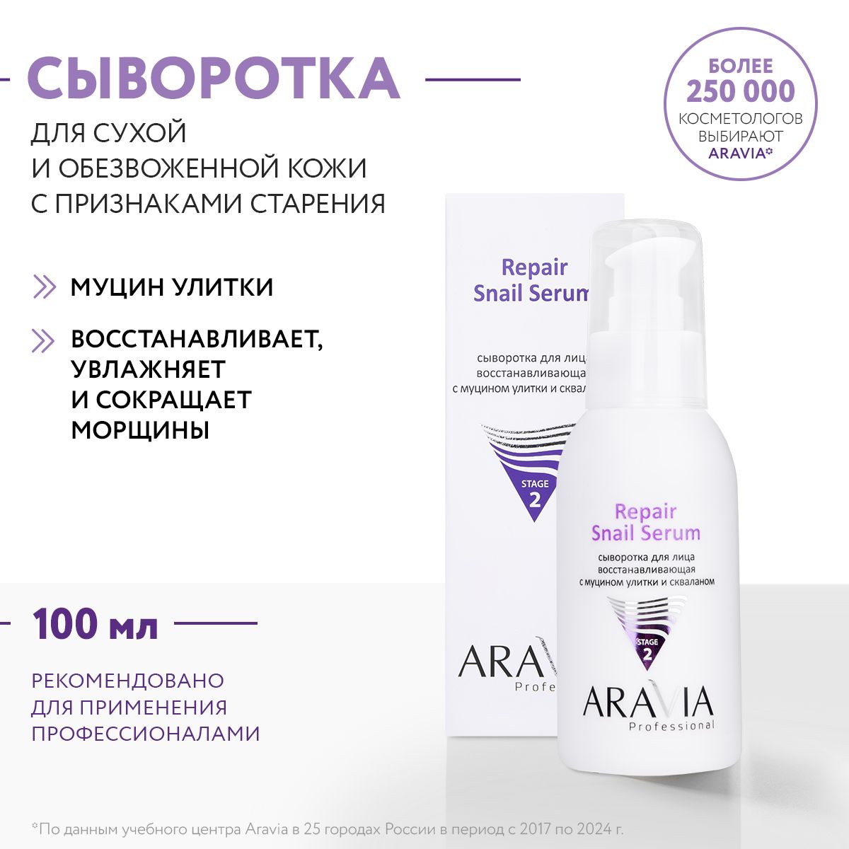 ARAVIAProfessionalСывороткадлялицавосстанавливающаясмуциномулиткиискваланомRepairSnailSerum,100мл