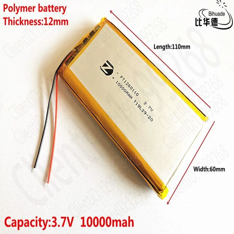 Литий-ионныйлитий-ионныйаккумулятор3.7V,10000mAH1260110полимерныйдляTOYPowerBankGPS