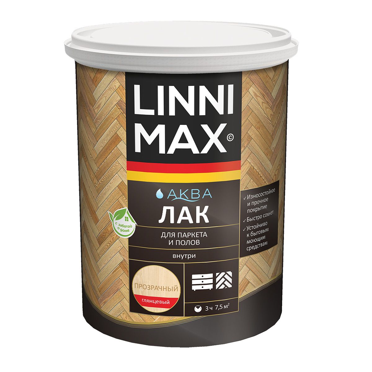 Лак паркетный Linnimax Аква, акриловый, глянцевый, 0,9 л