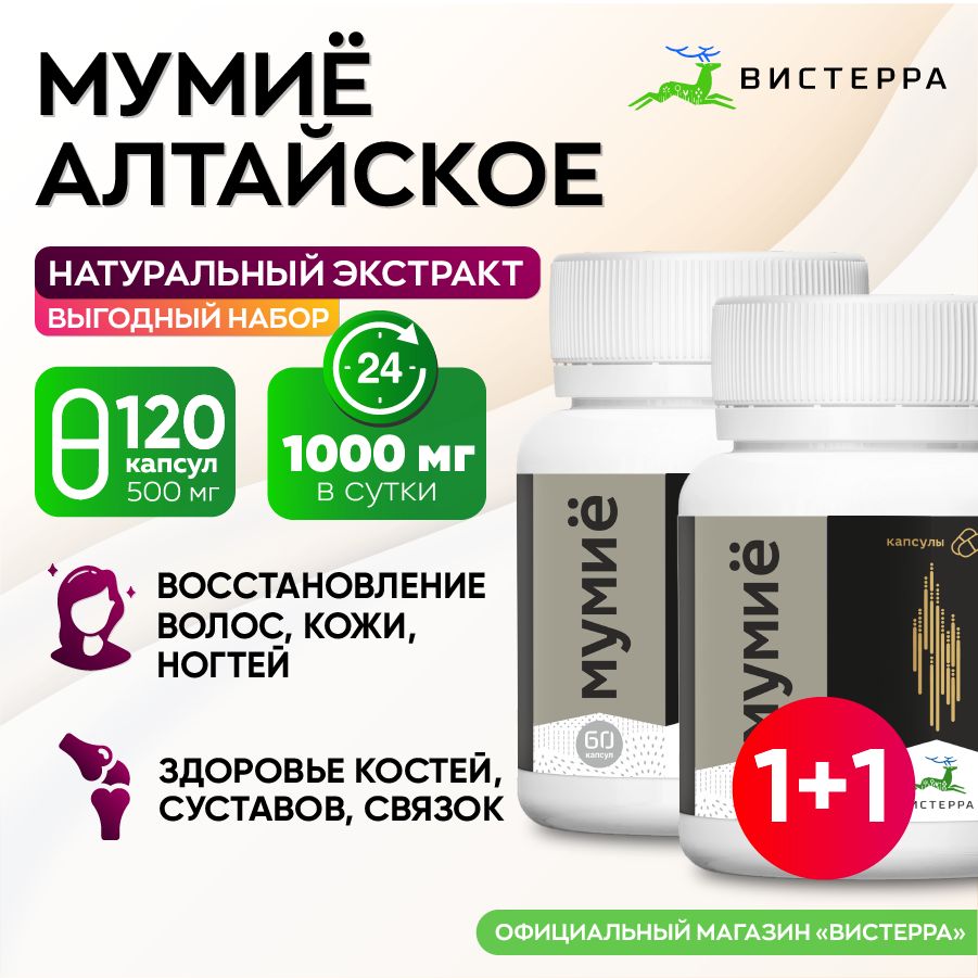 Мумиё Алтайское Вистерра экстракт, 500 мг, 120 капсул