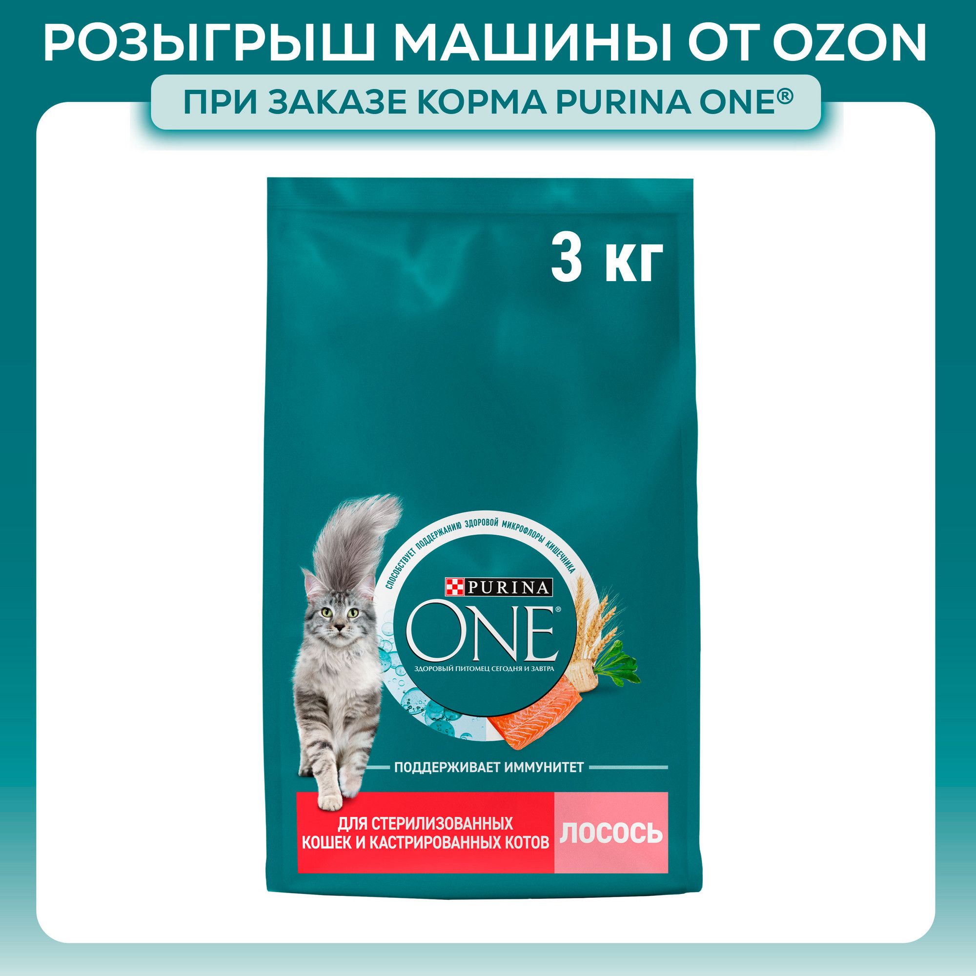 Сухой корм Purina ONE® полнорационный для стерилизованных кошек, с лососем, 3 кг