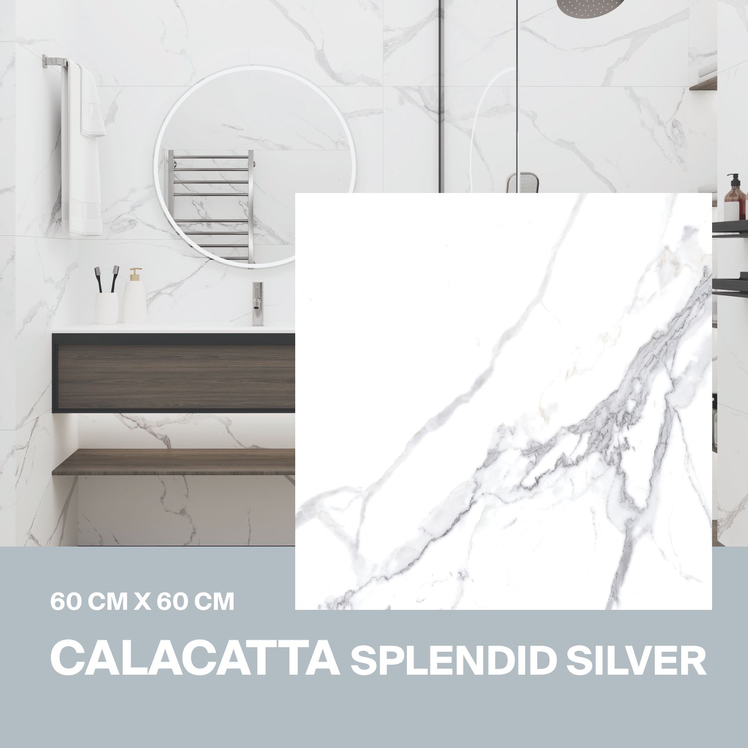 Керамогранит Ceradim Calacatta Splendid Silver белый 60х60 Матовый в упаковке 1,44 м2 ( 4 плиты)