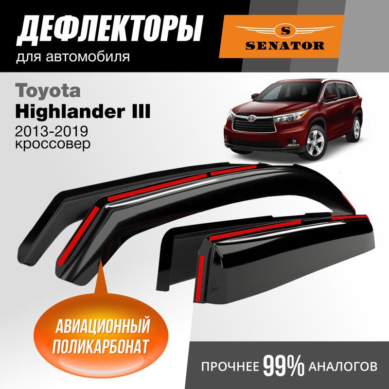 Дефлекторы Senator Toyota Highlander 3 (2013-2019 г.в.) кроссовер, вставные, 4шт