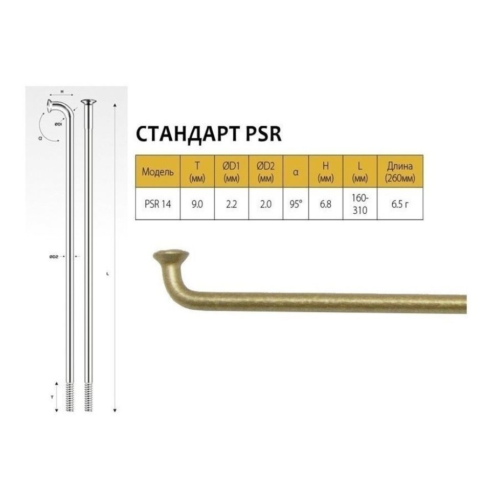 Набориз32-хспицPILLARPSR14,14G,2.2/2.0x258мм,безниппелей,нержавеющаясталь,золотистые