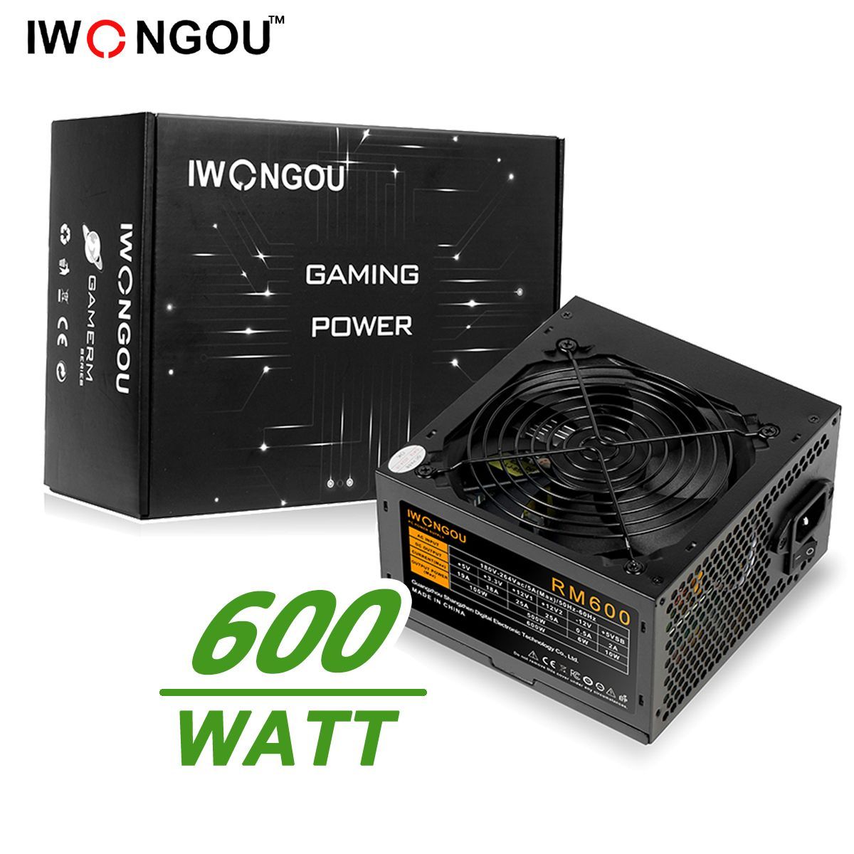 блок питания для пк 600W ATX,12CM кулер ,20+4p,2*CPU(4+4),2*PCI-E(6+2),4*SATA,3*Molex, кабель питания