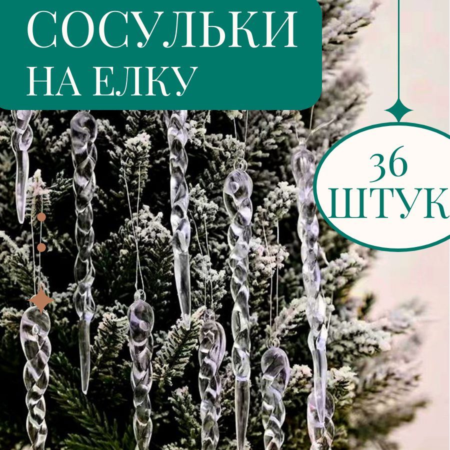 Набор елочных украшений, сосульки на елку, игрушки новогодние 36 шт.