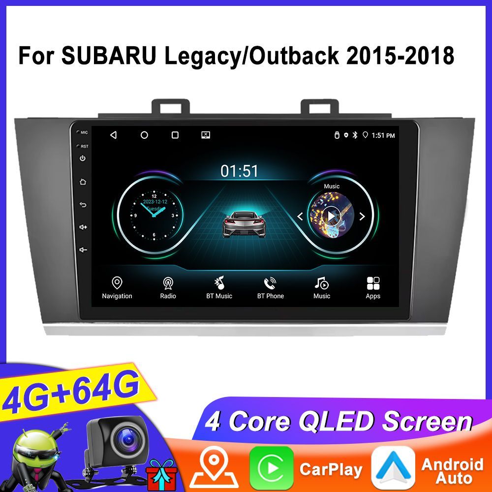 Android Магнитола 2Din для SUBARU OUTBACK LEGACY 2015-2018, 4 ядерный процессор 4/64 Гб Android 13, QLED экран 9 дюймов, Carplay, Автозвук DSP,AHD,SWC,Камера заднего вида