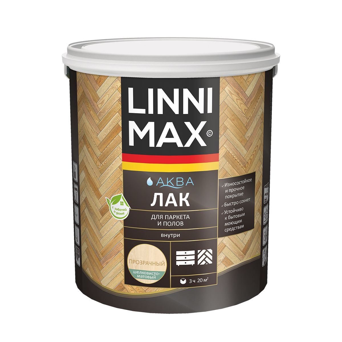 Лак паркетный Linnimax Аква, акриловый, шелковисто-матовый, 2,5 л