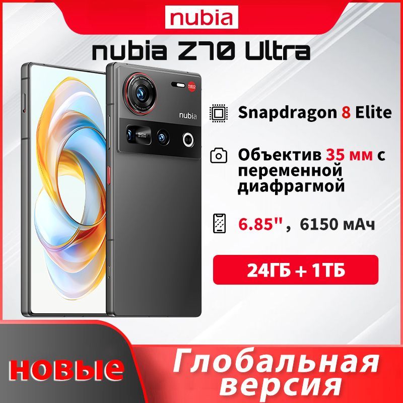 NubiaСмартфон70UltraГлобальнаяверсияf/1.59~f/4.0ПеременнаядиафрагмаGlobal24/1ТБ,черныйматовый