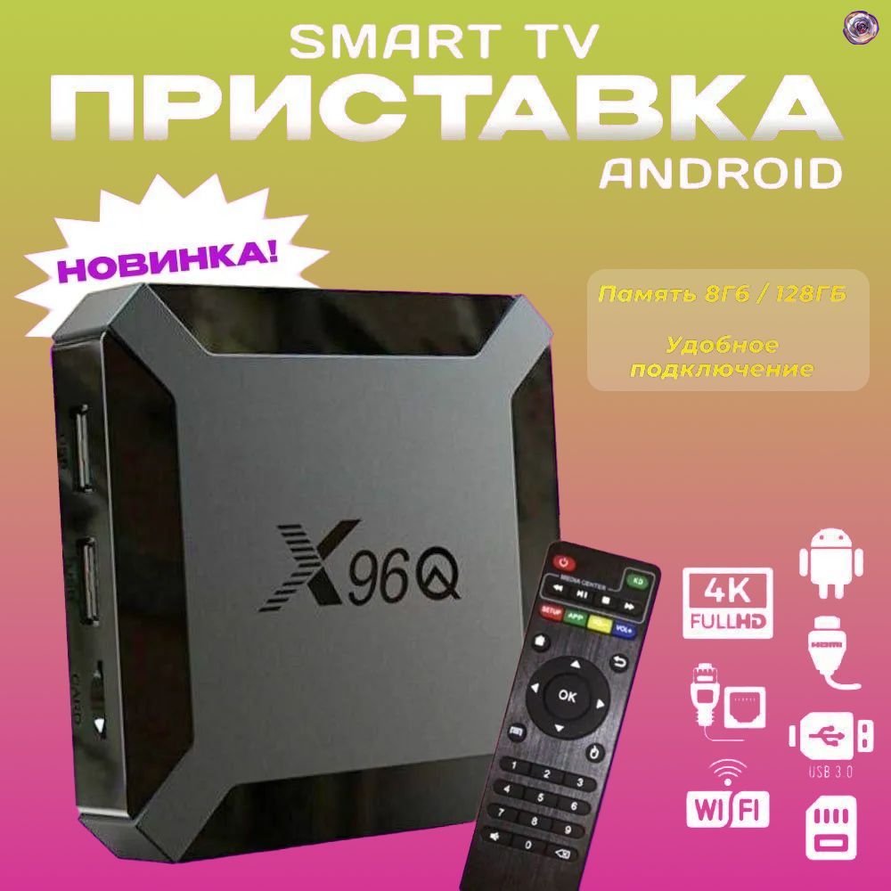 Смарт ТВ приставка X96Q 8/128 ГБ Андроид , 4K Ultra HD, Медиаплеер SMART TV, Wi-Fi