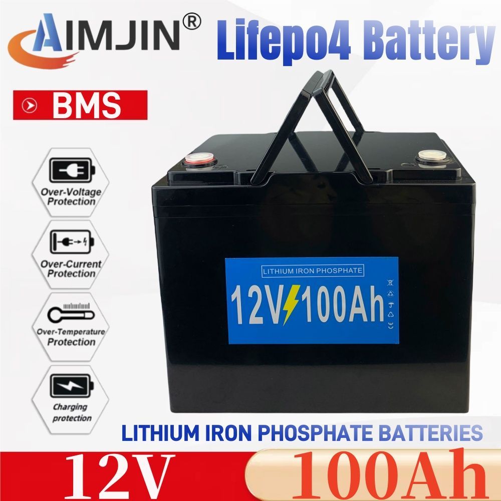 БатареяLiFePO412V100Ahлитий-железо-фосфатнаяаккумуляторнаябатареяклассаА,встроеннаяBMSдлядомашнихэнергетическихлодокнаколесах,кемпингов