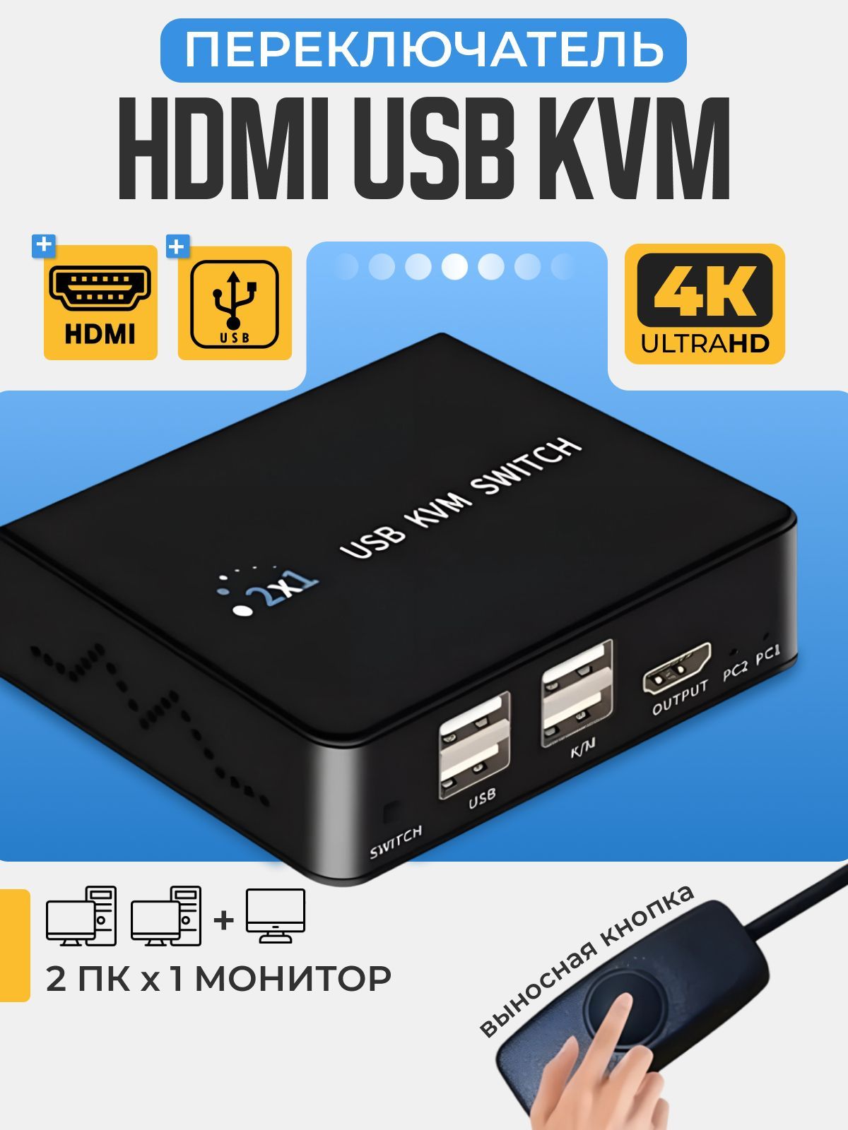 HDMI/USB KVM SWITCH Переключатель HDMI USB между двумя устройствами с одним монитором