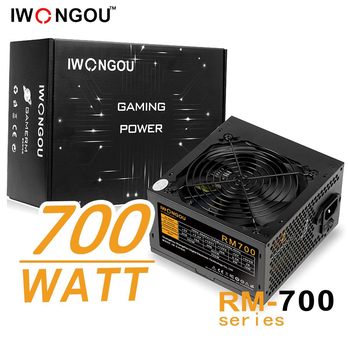 блокпитаниядляпкIWONGOU700W(RM700)ATX,12CMкулер,20+4p,2*CPU(4+4),2*PCI-E(6+2),5*SATA,3*Molex,кабельпитания