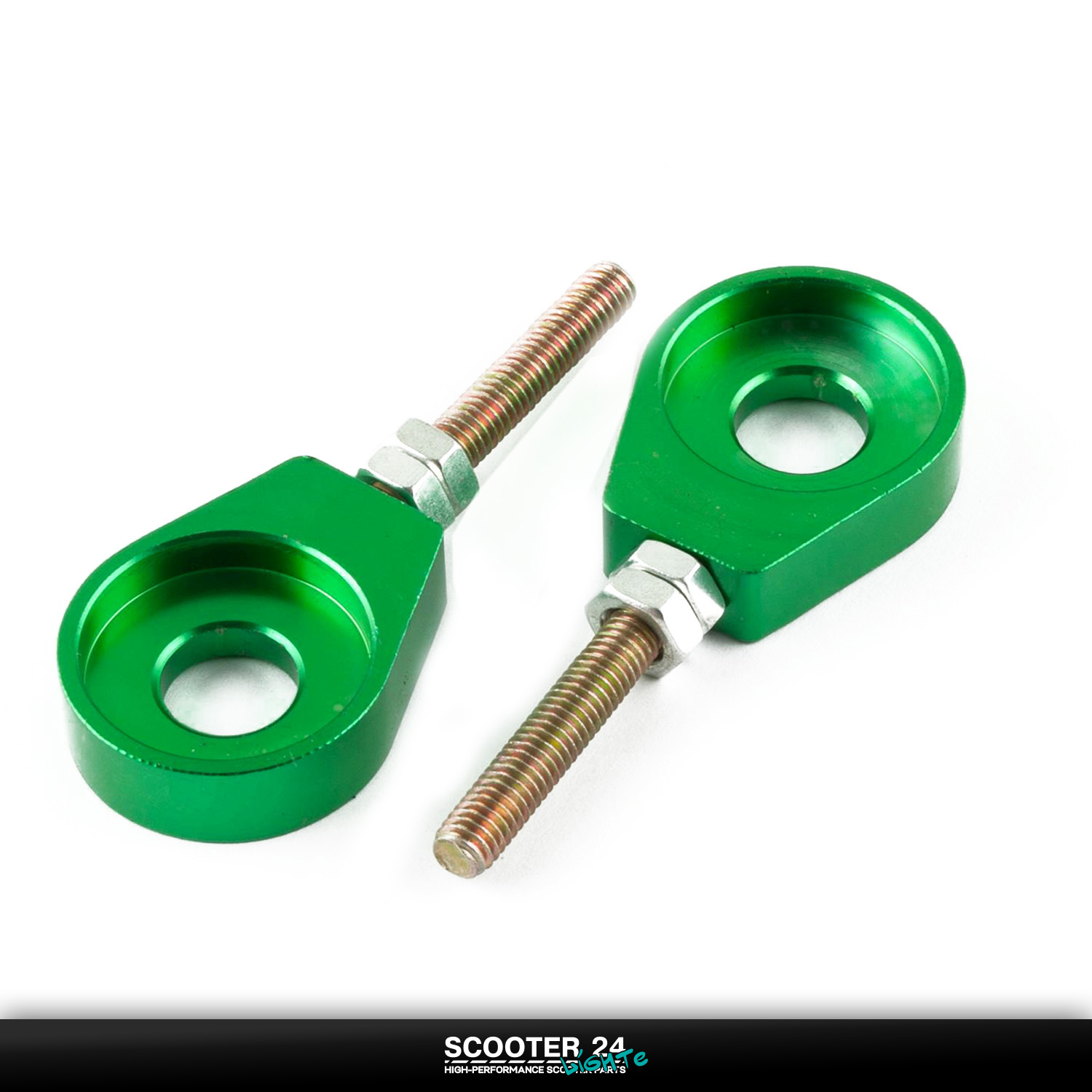 Натяжитель приводной цепи трансмиссии заднего колеза 15 мм (зеленый) "RIDE IT" на мотоцикл / питбайк универсальный