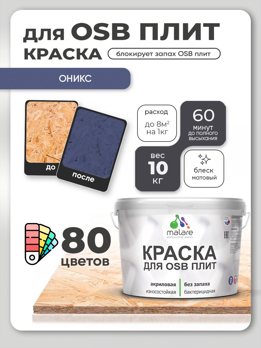 Акриловая краска для ОСБ плит Malare для дерева для наружных и внутренних работ, быстросохнущая без запаха матовая, оникс, 10 кг