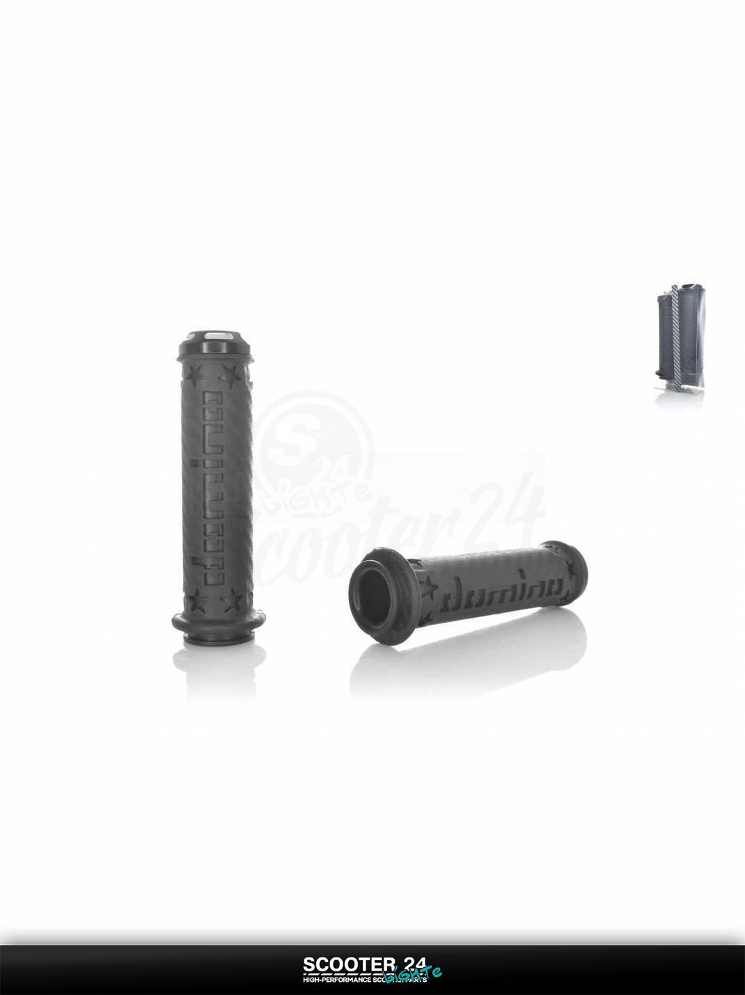 Ручки руля (грипсы) мягкие липкие для питбайков, эндуро, мотоциклов газа #1 "DOMINO" (черные, CNC отбойники) на скутер