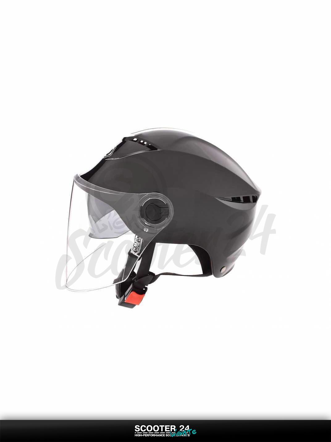 Мотошлем открытый ( вело/самокат) "DAVID" (#S327, черный глянцевый, регулятор размера, очки, на мотоцикл / мопед и скутер