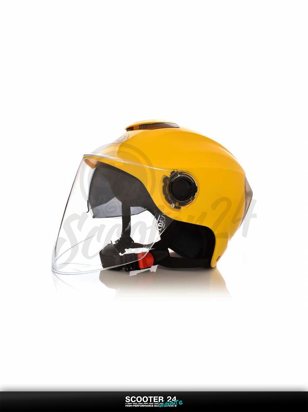 Мотошлем открытый ( вело/самокат) "DAVID" (#S308, желтый глянцев, регулятор размера, очки, AB на мотоцикл / мопед и скутер