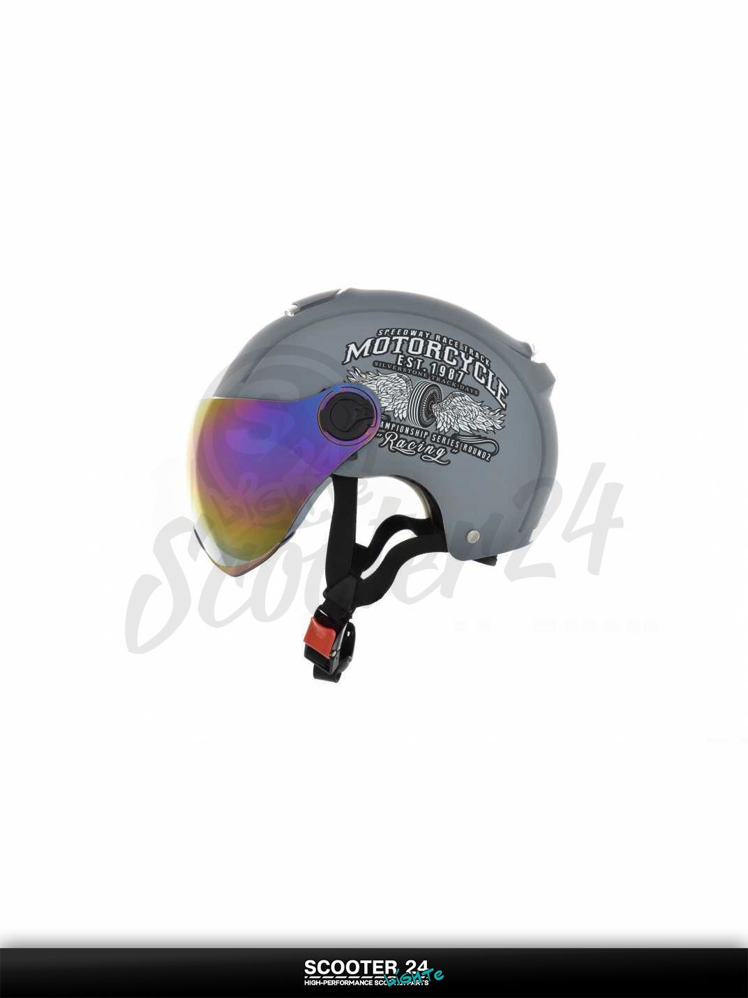 Шлем открытый (подростковый) "DAVID" (#S310C серый матовый M-XL ABS визор хамелион) мото / для скутера и питбайка / универсальный