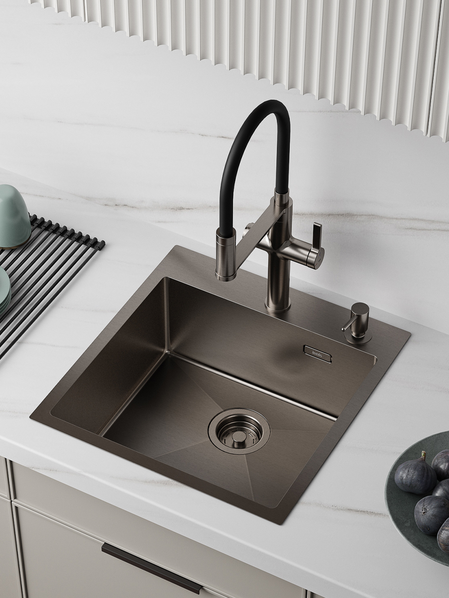 Фото товара на маркетплейсе ozon Мойка для кухни, врезной монтаж, нержавеющая сталь, графит, 49х51х20 см, IDDIS, Haze, HAZ49GMi77