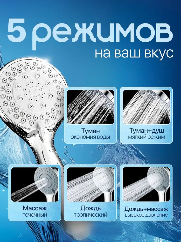 Лейка для душа 5 режимов усиление напора, экономия воды(图2)
