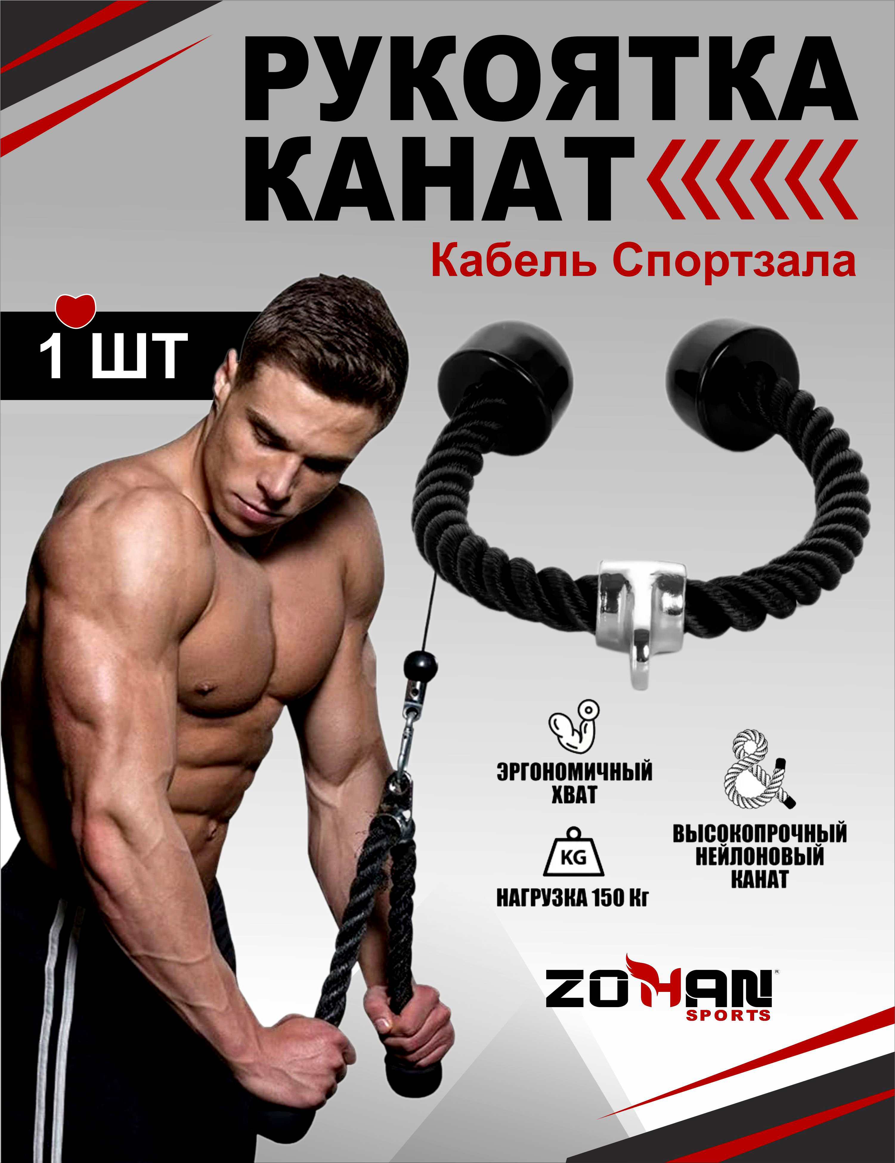 Гибкая тяга для трицепса, канат для трицепса, черный Zohansports