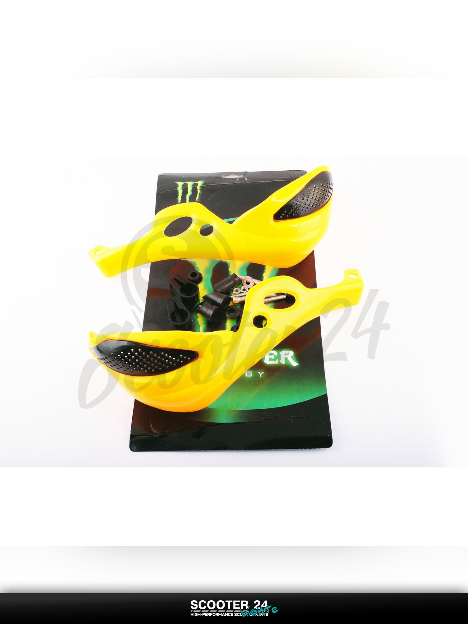 Защита рук на руль на мотоцикл эндуро и питбайк (mod:1, MONSTER ENERGY, желтые) универсальные "XJB"