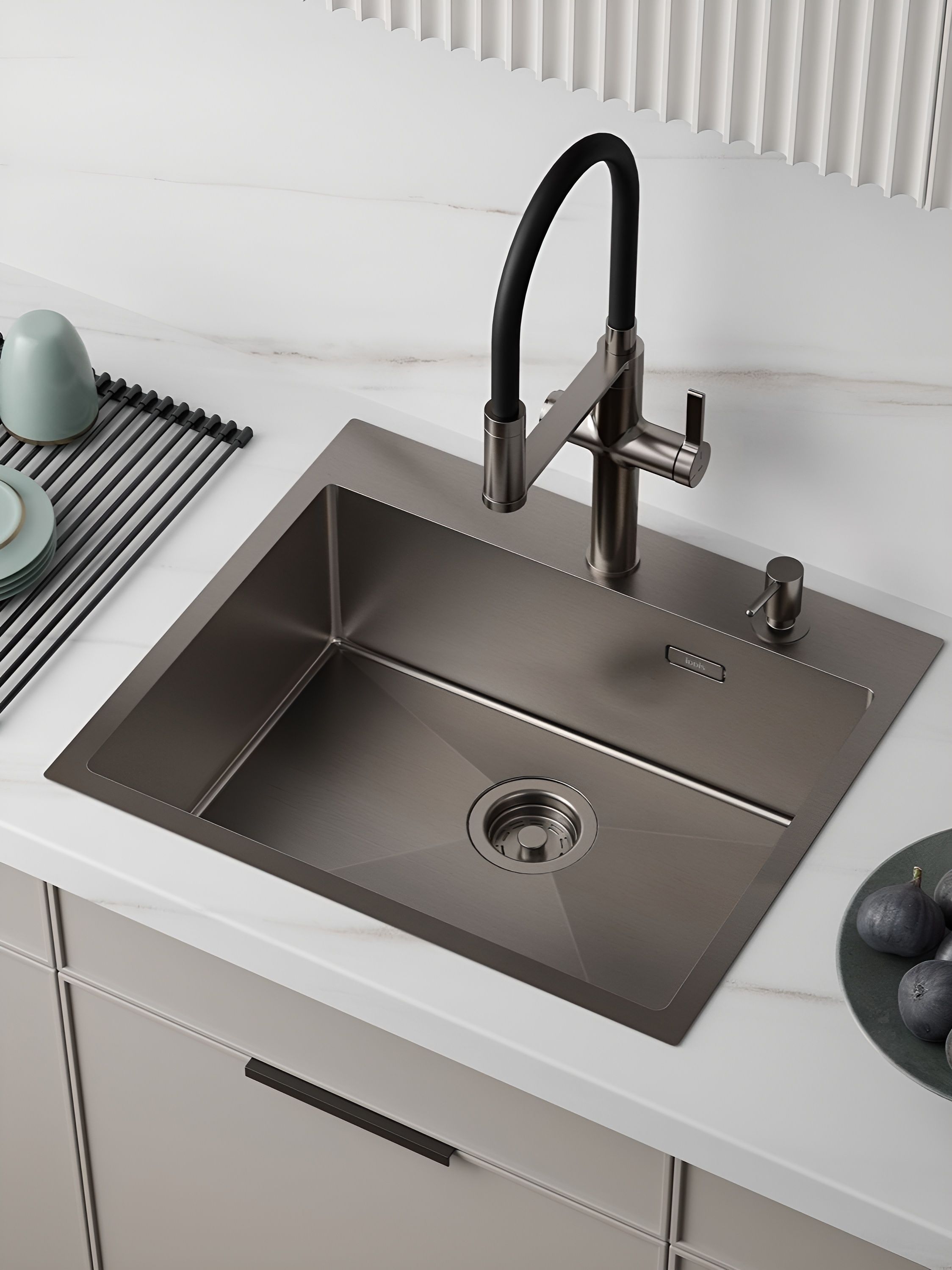 Фото товара на маркетплейсе ozon Мойка для кухни IDDIS, врезной монтаж, нержавеющая сталь, графит, 59*51*20 см, Haze, HAZ59GMi77