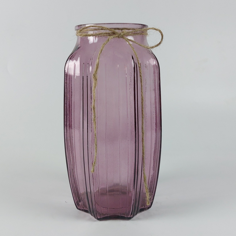 Ваза стеклянная, ваза для цветов розовая 22х7 #1