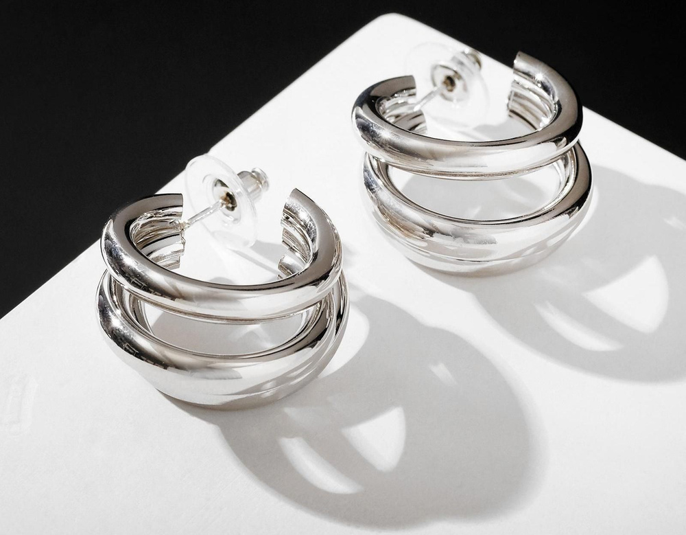 Серьги-кольца Тринити d 2, цвет серебро #1