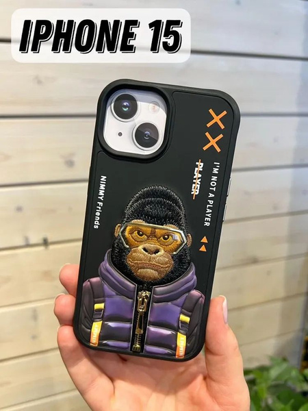 Чехол для iPhone 15 с трехмерной вышивкой / Противоударный чехол ...
